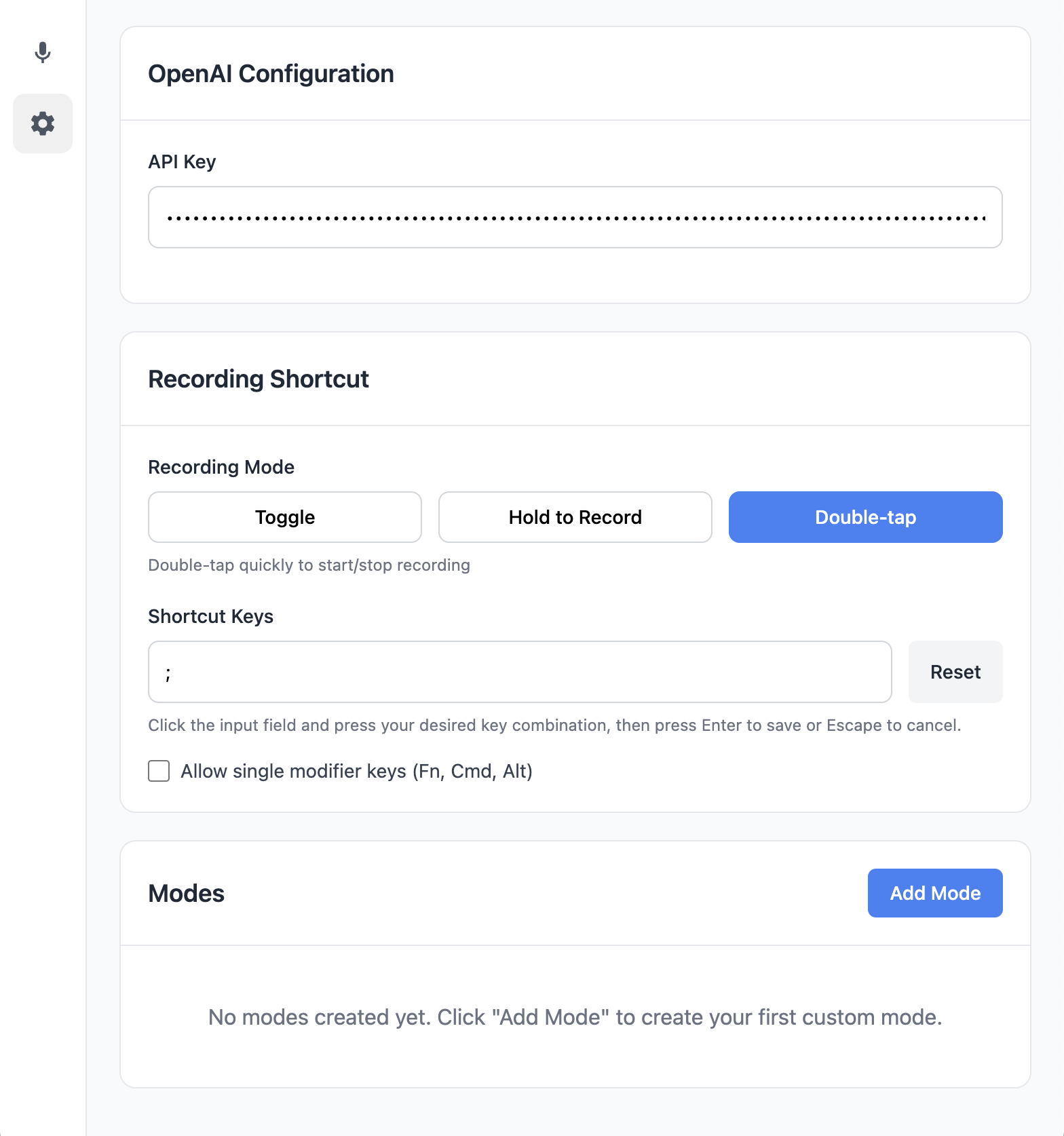 Bisik Settings Page
