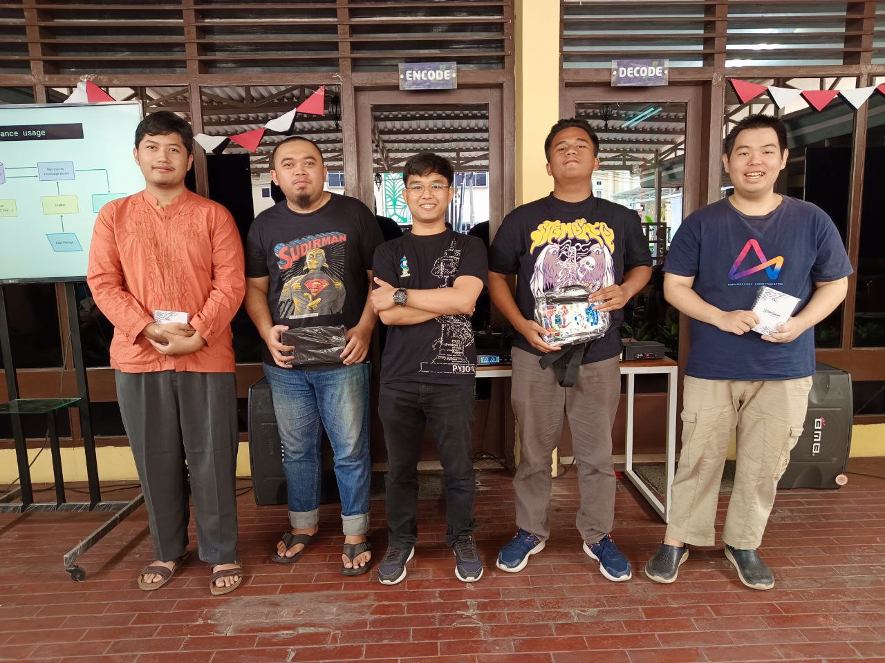Berfoto dengan panitia empat orang penanya terbaik